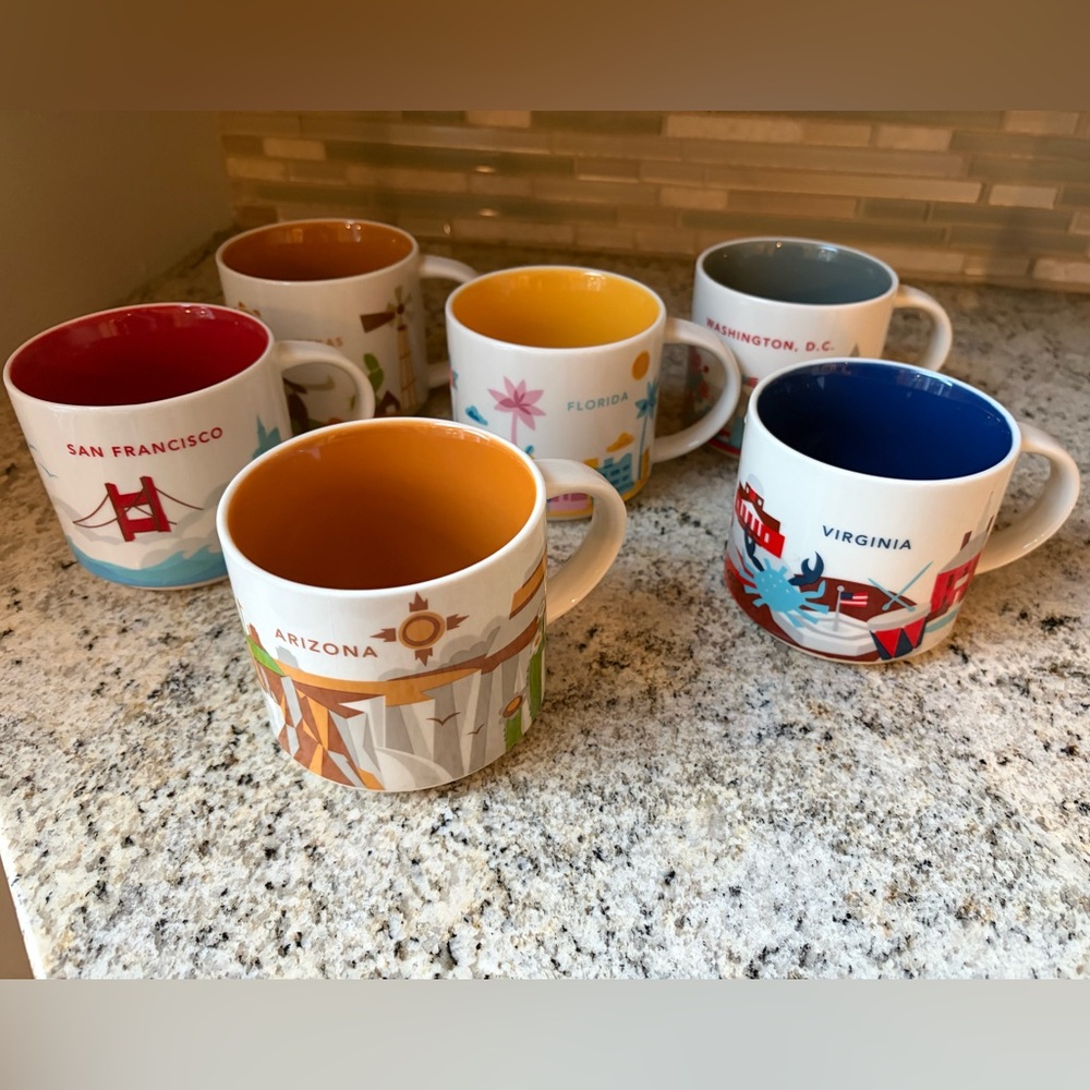 Starbucks You Are Here Mug Collection of 6 mugs FLA TX DC VA SF AZ
